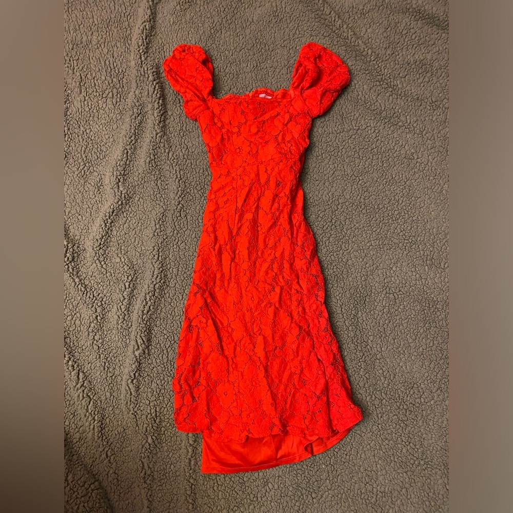 Francesca's Collections Vibrant Red Lace Midi Dress